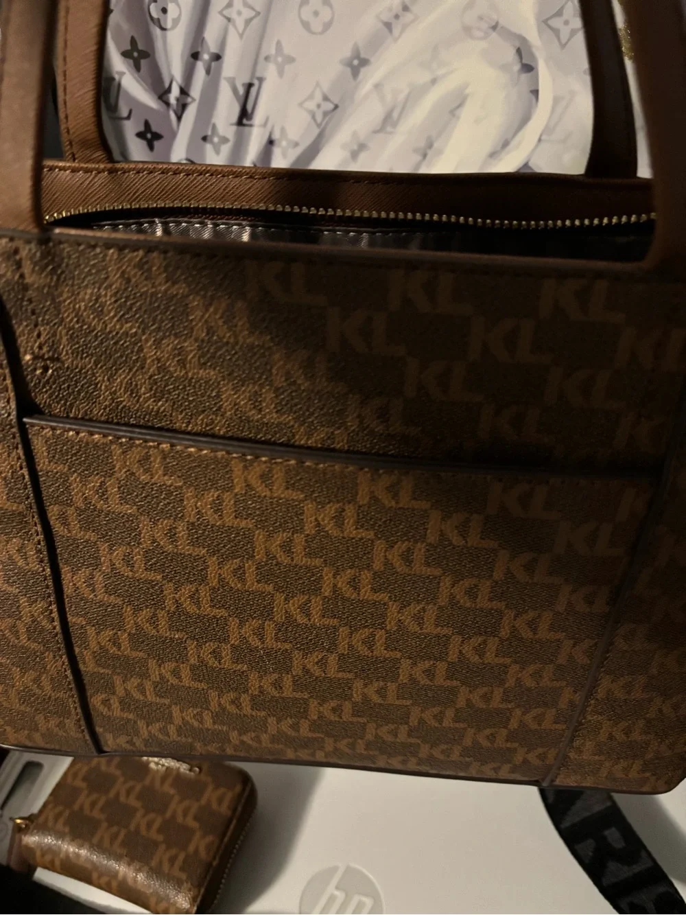 Karl Lagerfeld Brown Monogram Tote Bag